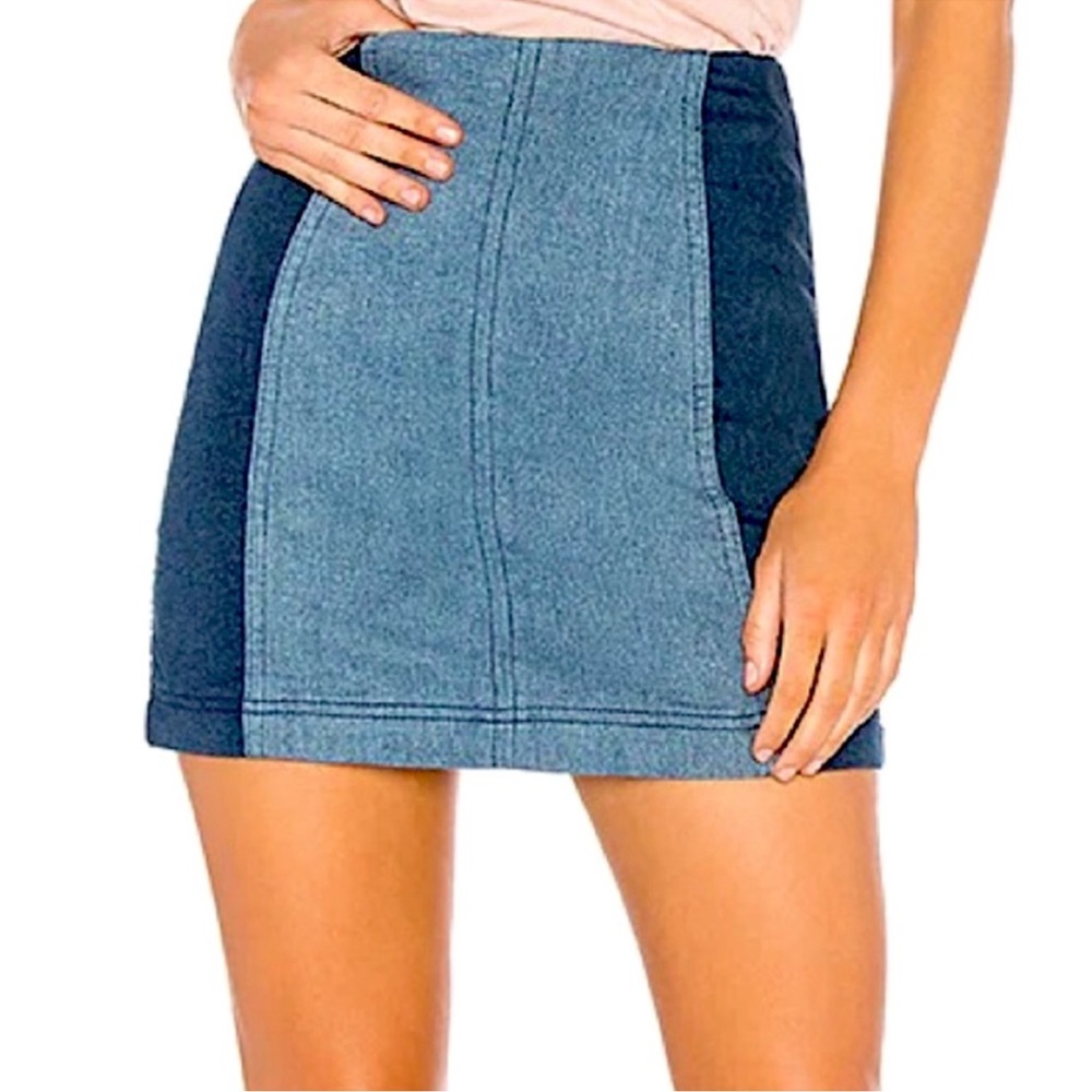 Free People Denim Colorblock Skirt